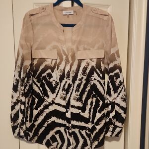 Calvin Klein Beige and Black Geometric Blouse